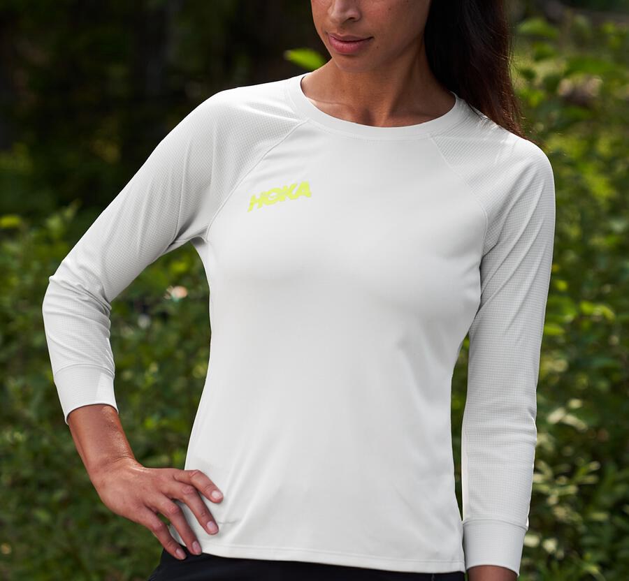 Top Hoka One One Mujer - Performance 3/4 Sleeve - Blancas - TQU693570